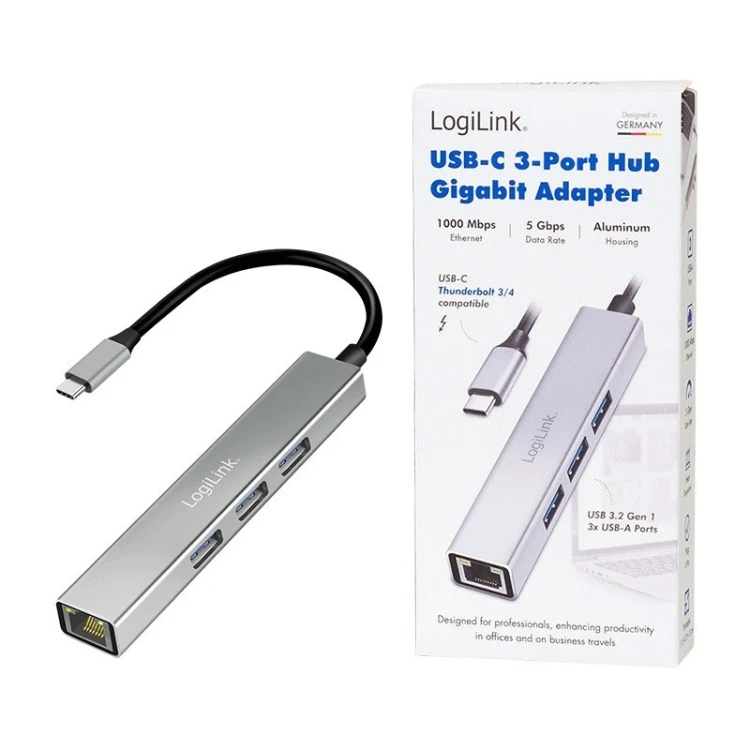 LogiLink HUB USB3.2 3xUSB-A, 1x RJ45 Gigabit Ethernet