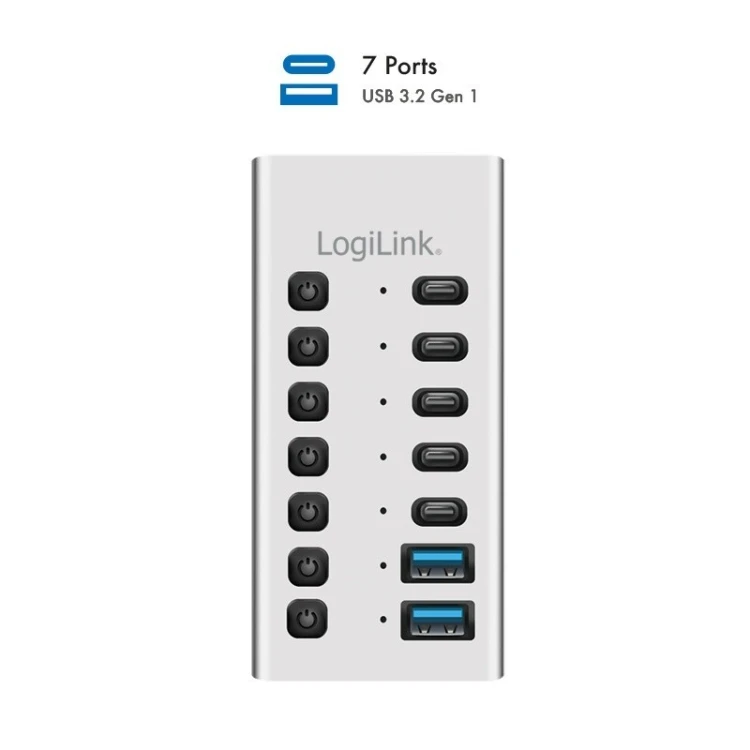 LogiLink Hub 7xUSB-A/C z przełącznikiem on/off