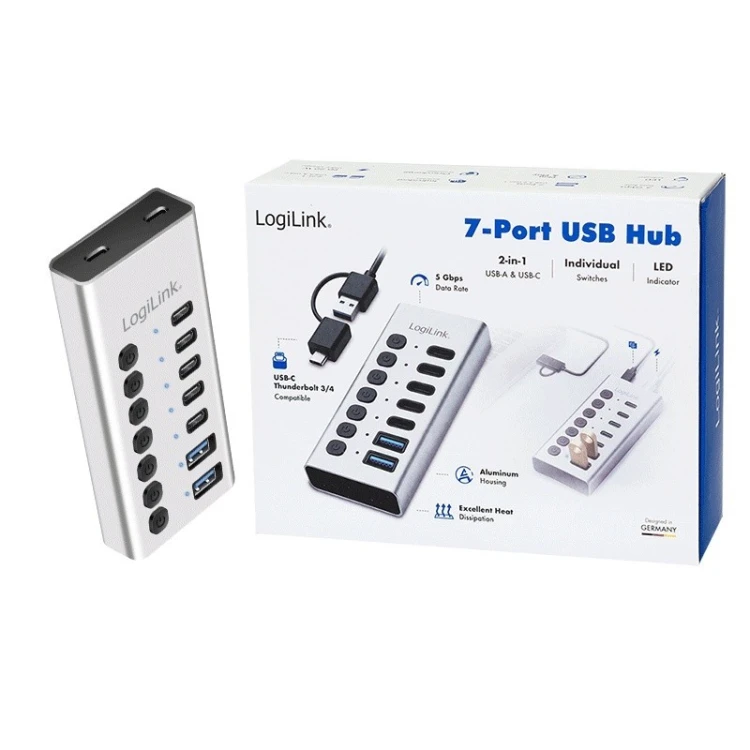 LogiLink Hub 7xUSB-A/C z przełącznikiem on/off