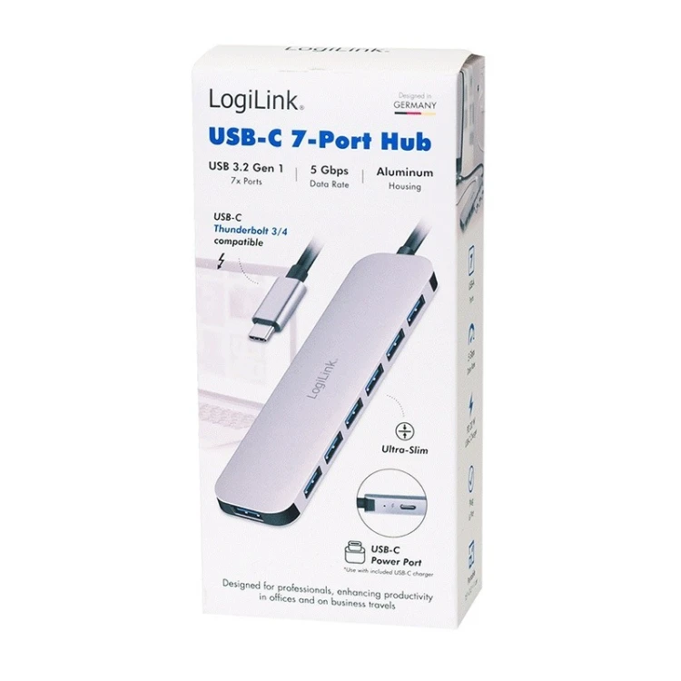 LogiLink Hub 7 portów USB3.2 USB-A, 5 Gbps, 20W PD