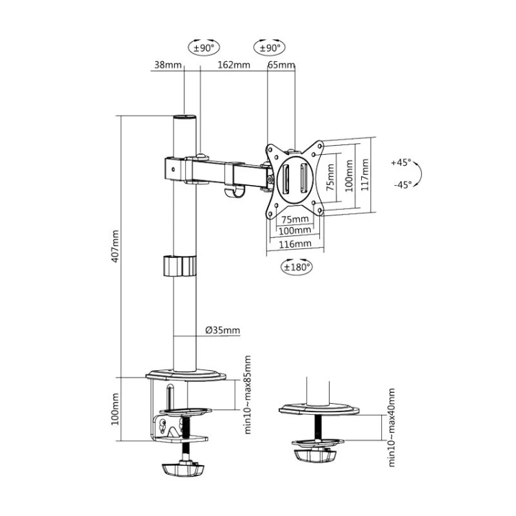 LogiLink Uchwyt na monitor, 17-32 cale, max 9kg