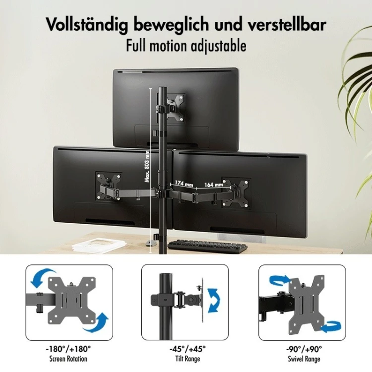 LogiLink Uchwyt na 3 monitory, 17-27 cale ,max 10kg na ramie