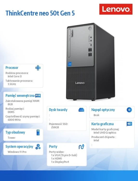 Lenovo Desktop ThinkCentre Neo 50t Tower G5 12UD0031PB W11Pro i3-14100/8GB/256GB/INT/1YR OS