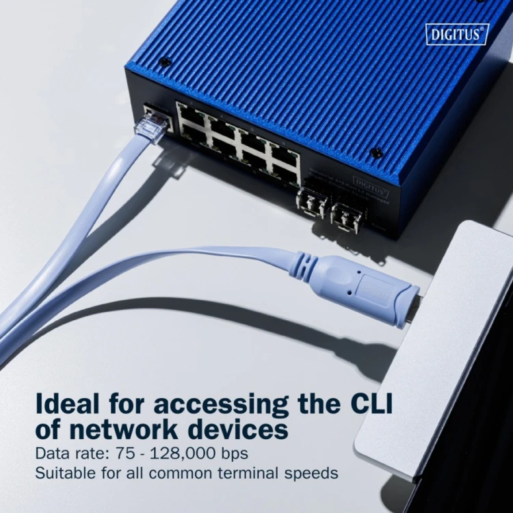 Digitus Kabel adapter do konsoli USB-A 2.0 męski do RJ45 | Chipset FTDI (FT232RNL) | jasnoniebieski | 1.8m