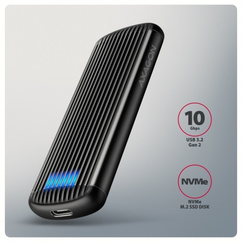 AXAGON EEM2-SC Obudowa zewnętrzna aluminiowa bezśrubowa USB-C 3.2 Gen 2 10Gbps - M.2 NVMe SSD, długość 30 do 80 mm szary