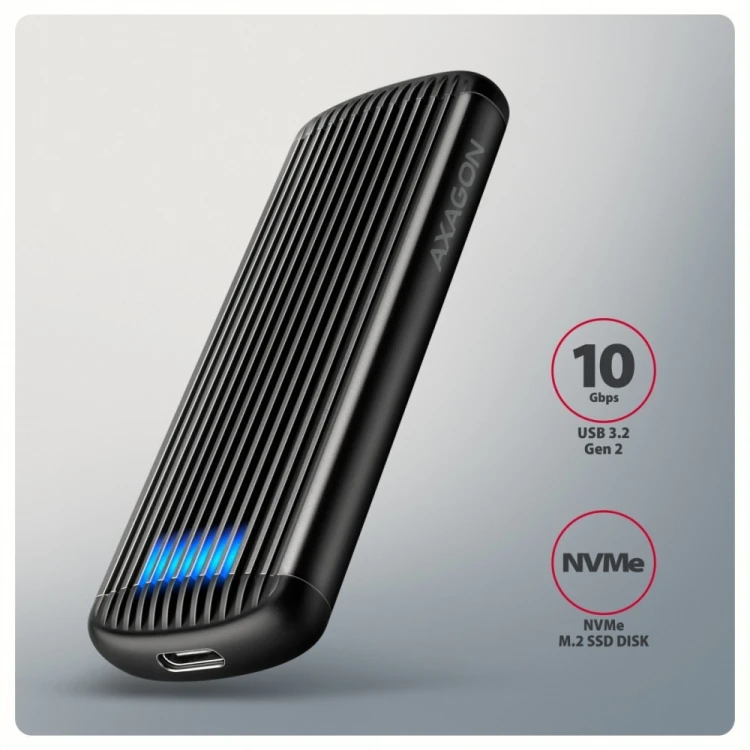 AXAGON EEM2-SC Obudowa zewnętrzna aluminiowa bezśrubowa USB-C 3.2 Gen 2 10Gbps - M.2 NVMe SSD, długość 30 do 80 mm szary