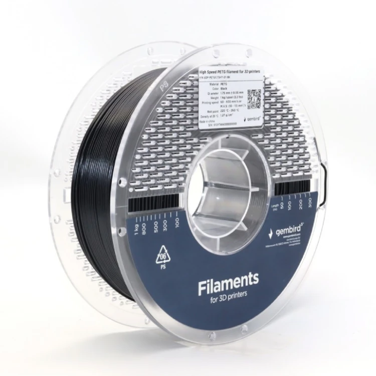 Gembird Filament PETG High Speed, 1,75 mm, 1 kg, czarny