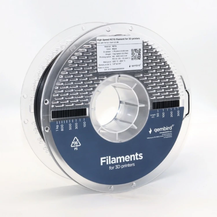 Gembird Filament PETG High Speed, 1,75 mm, 1 kg, czarny