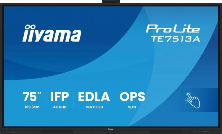IIYAMA Monitor interaktywny 75 cali TE7513A-B2AG INFRARED,40pkt,IPS,4K,7H,500cd/m2,      WiFi,USB, ANDROID 14, Google EDLA,2x20W, UCHWYT ŚCIENNY