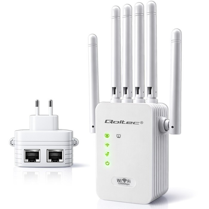 Qoltec Wzmacniacz syganłu WiFi 6 | Repeater | Access Point | AX1200 Mb/s| 6 anten | 2xRJ45 | 128MB