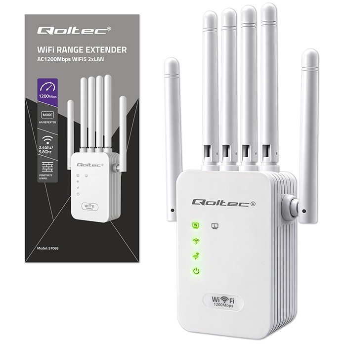 Qoltec Wzmacniacz syganłu WiFi 6 | Repeater | Access Point | AX1200 Mb/s| 6 anten | 2xRJ45 | 128MB