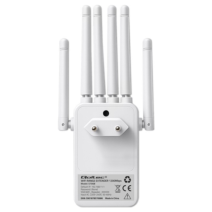 Qoltec Wzmacniacz syganłu WiFi 6 | Repeater | Access Point | AX1200 Mb/s| 6 anten | 2xRJ45 | 128MB