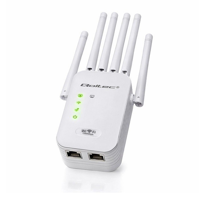 Qoltec Wzmacniacz syganłu WiFi 6 | Repeater | Access Point | AX1200 Mb/s| 6 anten | 2xRJ45 | 128MB