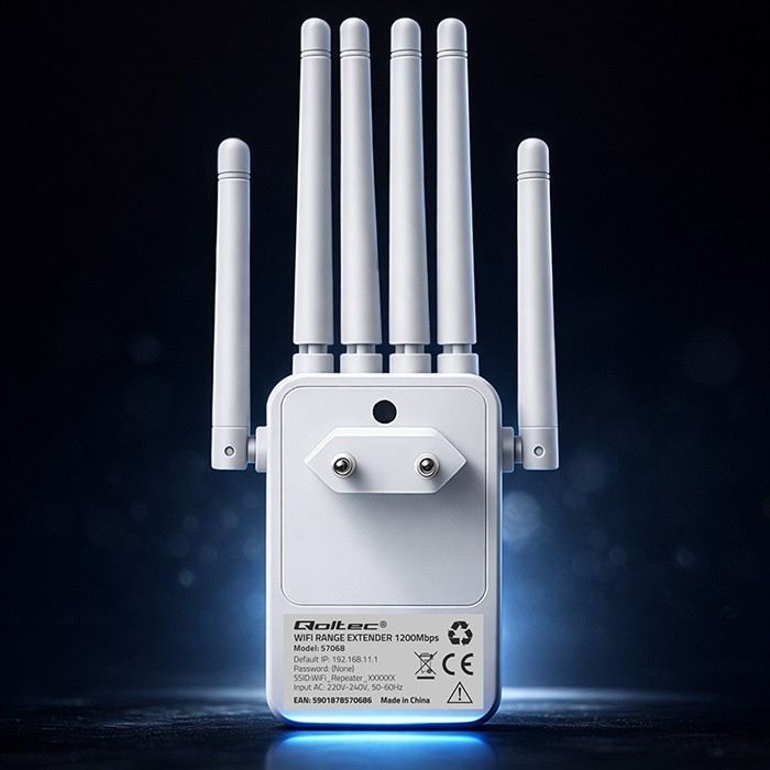 Qoltec Wzmacniacz syganłu WiFi 6 | Repeater | Access Point | AX1200 Mb/s| 6 anten | 2xRJ45 | 128MB