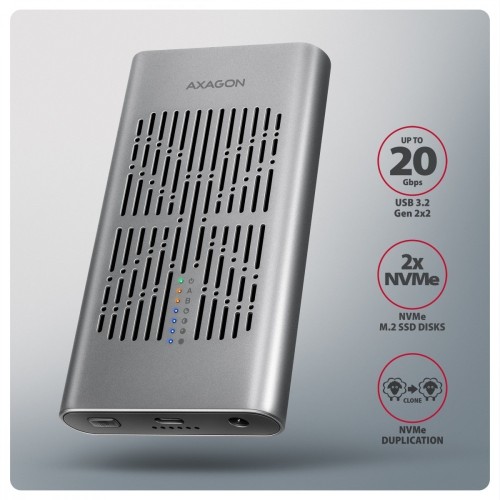 AXAGON EEM2-20GD Obudowa zewnętrzna aluminiowa USB-C 3.2 Gen2x2, Dual NVMe M.2 SSD 20gbps, Clone Master
