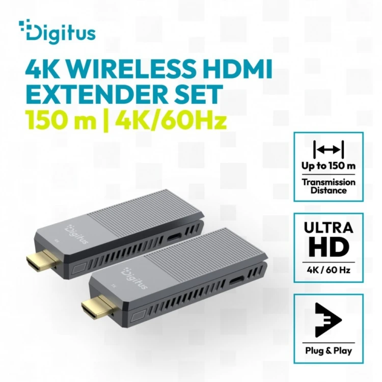 Digitus Przedłużacz / Extender HDMI bezprzewodowy do 100/150m | UHD 4K@60Hz | Audio (Zestaw)