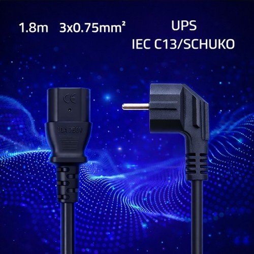 Qoltec Kabel zasilający | wtyczka kątowa SCHUKO CEE 7/7 (E/F) | IEC C13 | 3x0.75mm2 | czysta miedź Cu | 1.8m