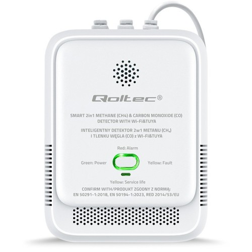 Qoltec Czujnik wycieku gazu ziemnego i tlenku węgla (czadu) | Tuya | Wi-Fi | alarm 85dB | LED