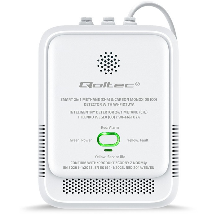 Qoltec Czujnik wycieku gazu ziemnego i tlenku węgla (czadu) | Tuya | Wi-Fi | alarm 85dB | LED