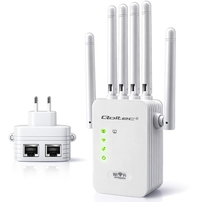 Qoltec Wzmacniacz sygnału WiFi | Repeater | Access Point | 300Mb/s | 6  anten | 2xRJ45