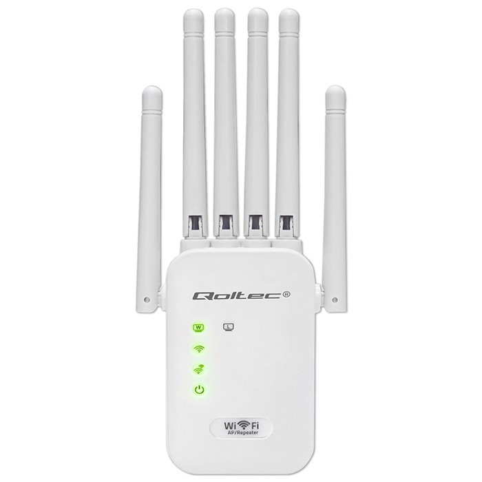 Qoltec Wzmacniacz sygnału WiFi | Repeater | Access Point | 300Mb/s | 6  anten | 2xRJ45