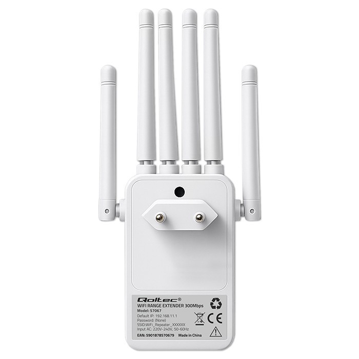 Qoltec Wzmacniacz sygnału WiFi | Repeater | Access Point | 300Mb/s | 6  anten | 2xRJ45