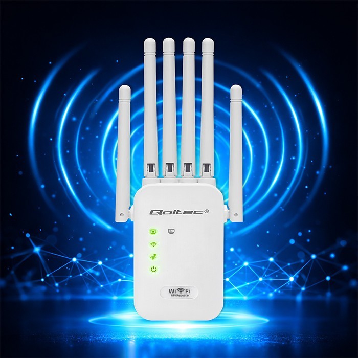 Qoltec Wzmacniacz sygnału WiFi | Repeater | Access Point | 300Mb/s | 6  anten | 2xRJ45