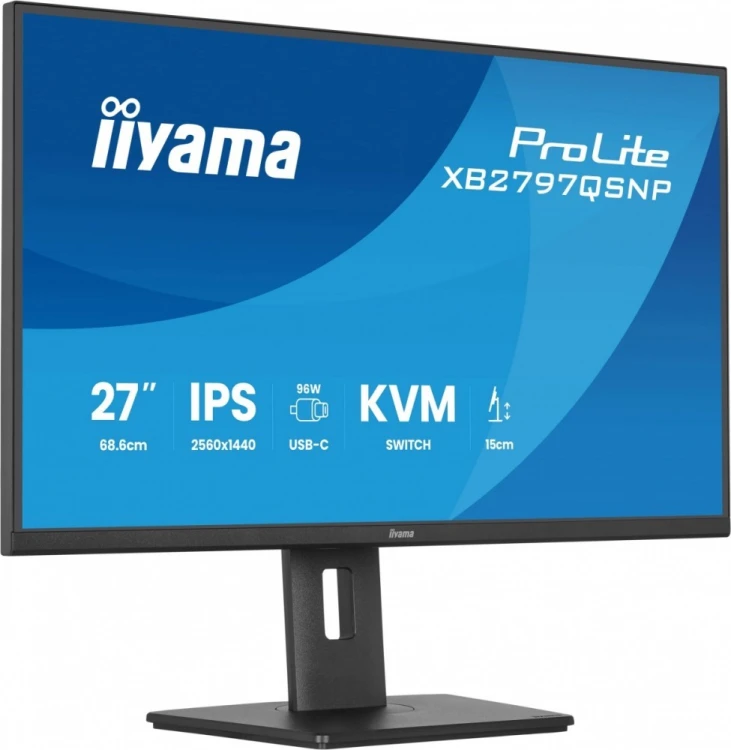 IIYAMA Monitor  27 cali XB2797QSNP-B1 IPS,QHD,USB-c Dock 96W,HDMI, 350cd,1ms, DP, DisplayPort x1 (Daisy Chain MST max. 2560 x1440), USB HUB x4, RJ45