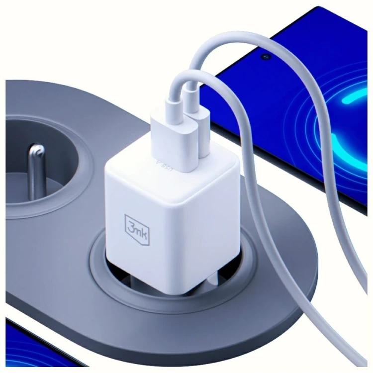 3MK Ładowarka sieciowa Hyper GaN 20W 1xUSB-A 1xUSB-C PD QC4+ biała