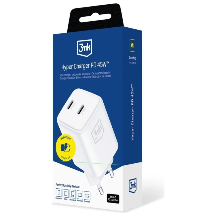 3MK Ładowarka sieciowa Hyper Charger PD 45W GaN QC4+ PPS 2C biała