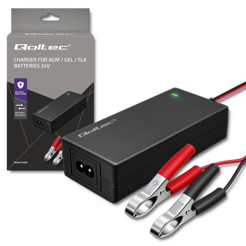 Qoltec Ładowarka do akumulatora AGM GEL STD | Prostownik 24V | 2A | 48W | LED | Kabel 1.8m