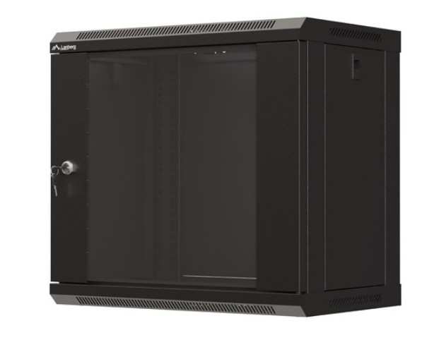 Lanberg Szafa instalacyjna rack wisząca 19" 540x350 czarna drzwi przeszklone ( flat pack)