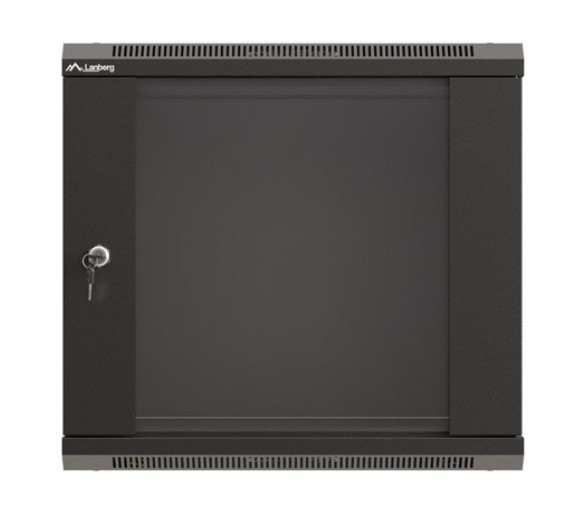 Lanberg Szafa instalacyjna rack wisząca 19" 540x350 czarna drzwi przeszklone ( flat pack)