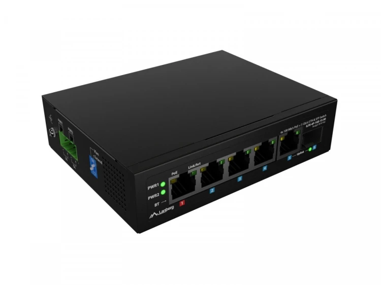 Lanberg Przełącznik Light ILFE-4P-1GE-1S-90 Light Industrial POE 1XBT 3AXT  SFP + ETH DIN FAST Ethernet
