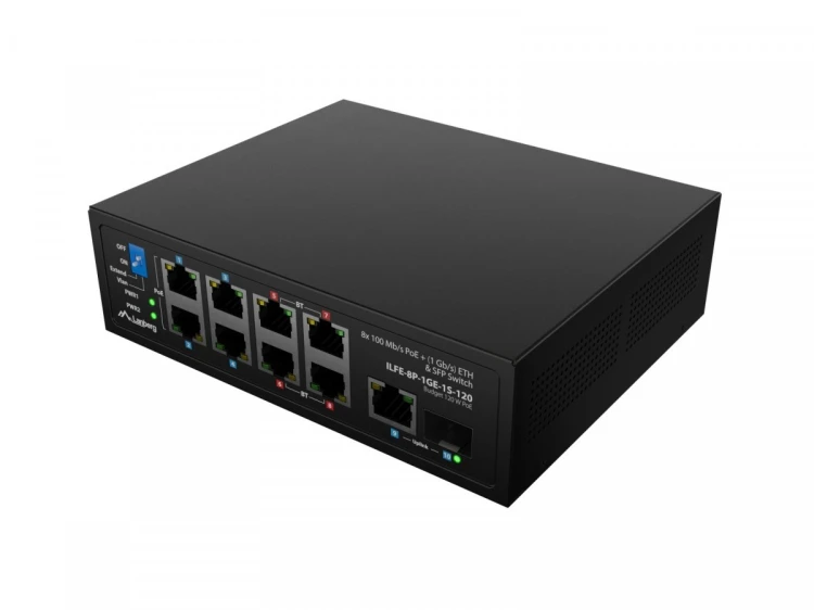 Lanberg Przełącznik Light ILFE-8P-1GE-1S-120 Light Industrial POE 4XBT 4XAT  SFP+ ETH DIN FAST Ethernet