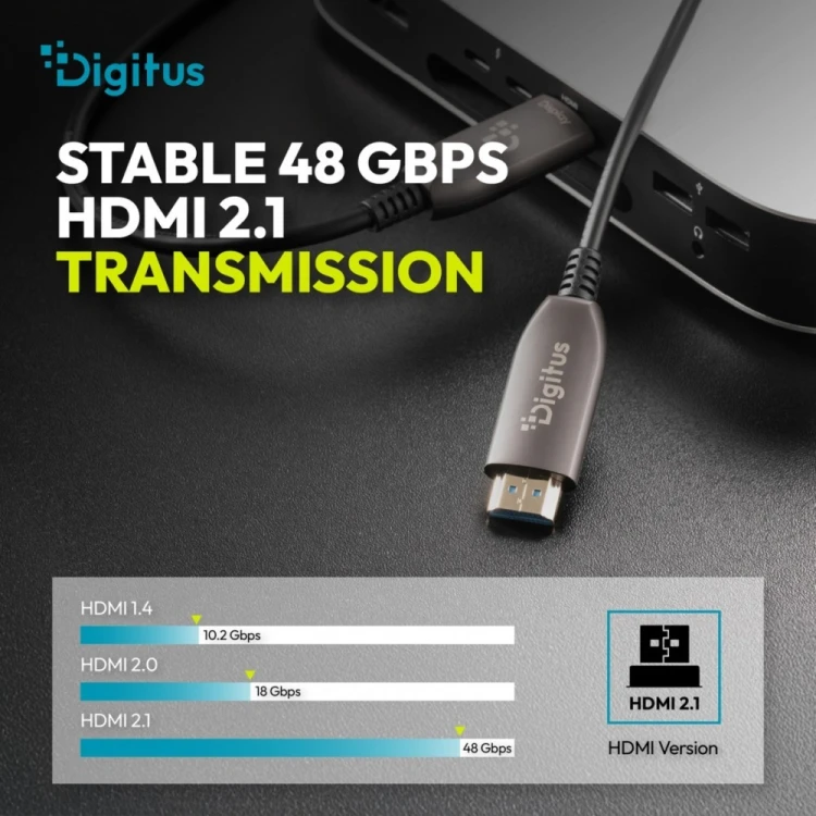 Digitus Kabel połączeniowy hybrydowy HDMI AOC | HDMI-A męski-męski | HDMI 2.1 | UHD-2 8K@60Hz | 48Gbps |HDR, eARC, HDCP 2.2, CEC | 100m