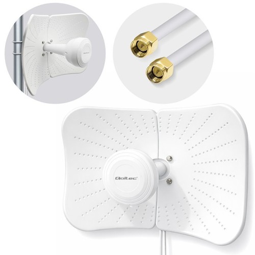 Qoltec Antena paraboliczna 4G 5G LTE | 2x19dBi | kierunkowa | zewnętrzna| 1710-2700 MHz | 3300-4200 MHz | N Female | wodoodporna | 5m