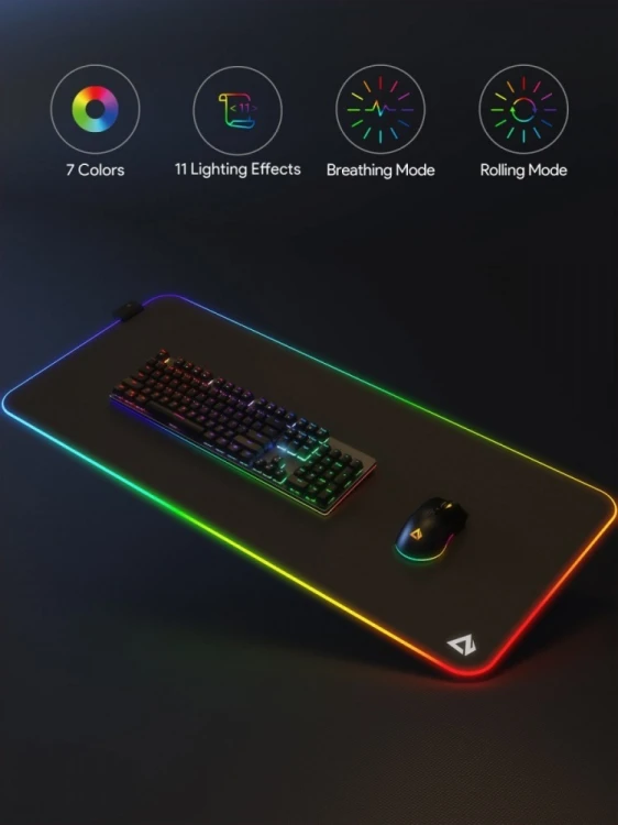 AUKEY KM-P7 RGB podkładka pod mysz i klawiaturę XXL gamingowa| 900x400x4mm | wodoodporna | gumowany spód | aplikacja G-aim Control Center