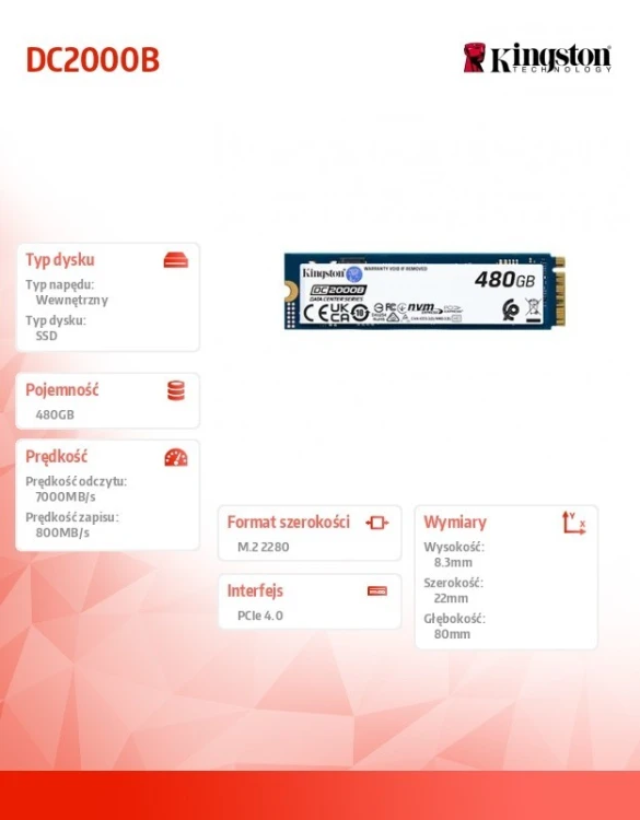 Kingston Dysk SSD DC2000B 480GB PCIe 4.0 NVMe M.2