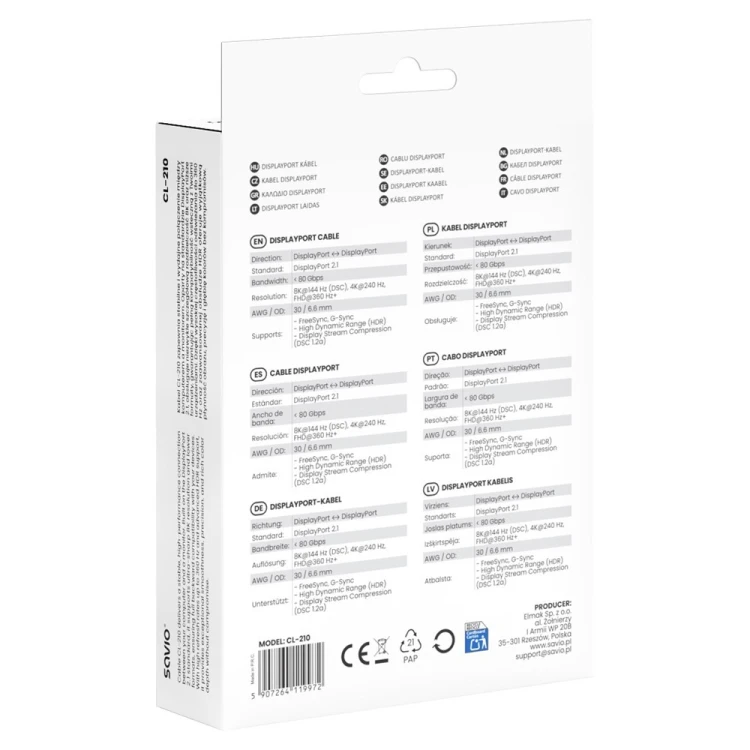 Savio Kabel CL-210 Displayport 2.1 2m