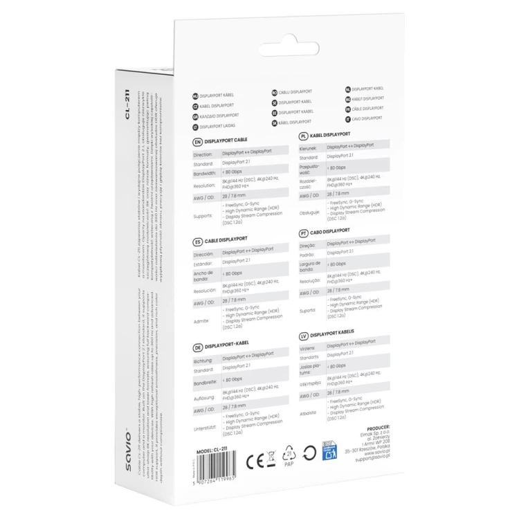 Savio Kabel CL-211 Displayport 2.1 3m