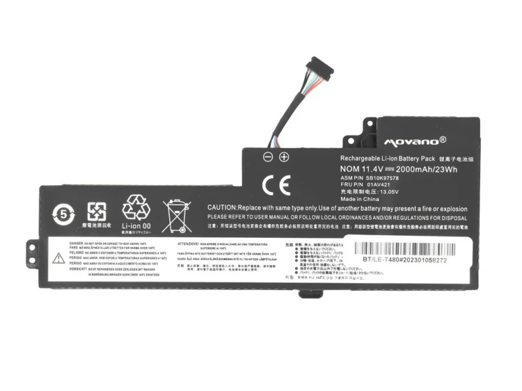 Movano Bateria 01AV419 do Lenovo T470 T480 A475 A485 - 2000 mAh (23 Wh)