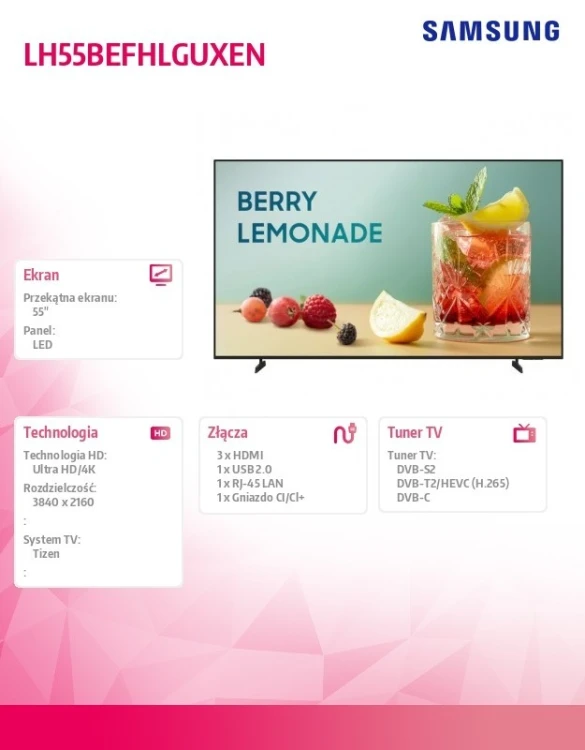 Samsung Telewizor 55 cali BE55FX-H LH55BEFHLGUXEN