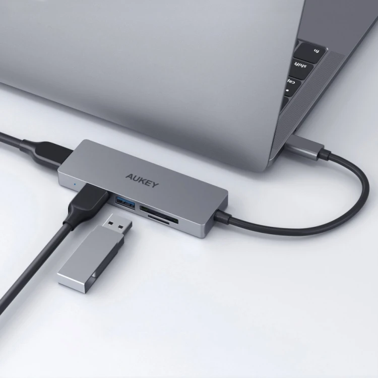 AUKEY HUB USB-C CB-C63 aluminiowy | Ultra Slim | 4w1 | 3xUSB 3.1 | 1xMicroSD i SD