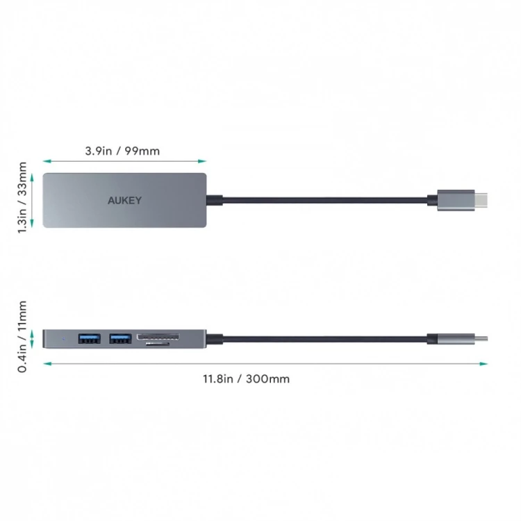 AUKEY HUB USB-C CB-C63 aluminiowy | Ultra Slim | 4w1 | 3xUSB 3.1 | 1xMicroSD i SD