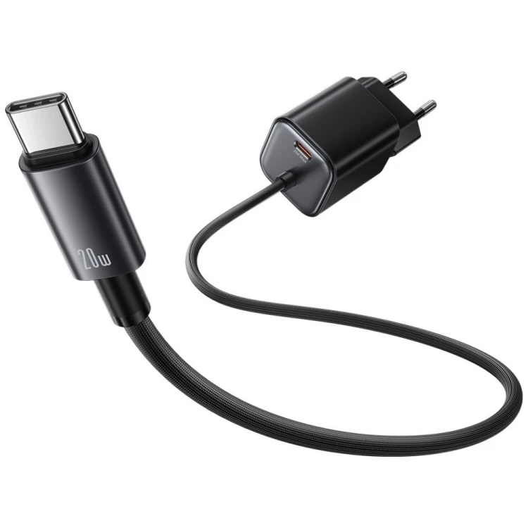 USAMS Ładowarka sieciowa JC Series CC261 20W GaN Fast Charger wbudowanykabel USB-C czarna