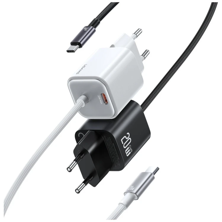 USAMS Ładowarka sieciowa JC Series CC261 20W GaN Fast Charger wbudowanykabel USB-C biały