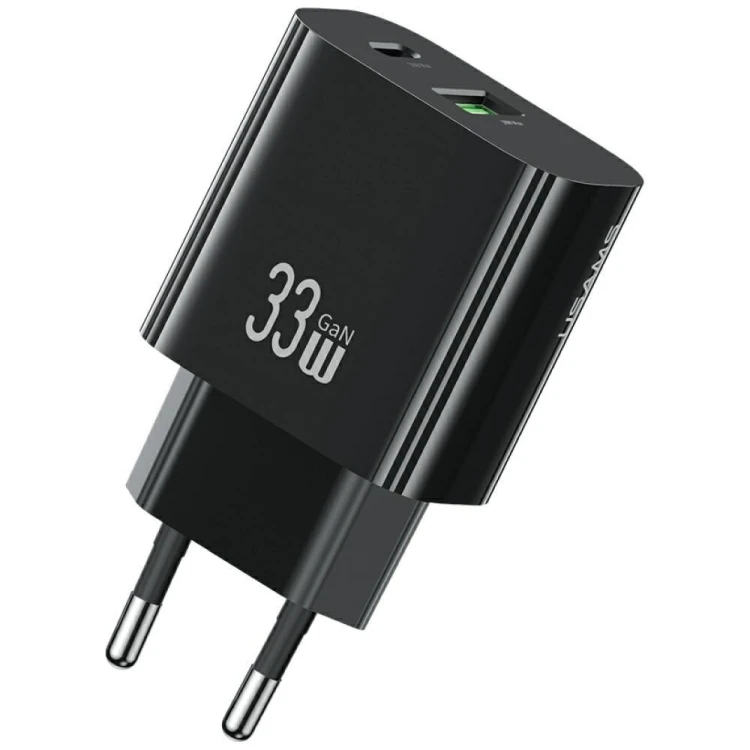 USAMS Ładowarka sieciowa T65 33W Fast Charging 1xUSB-C 1xUSB-A czarna