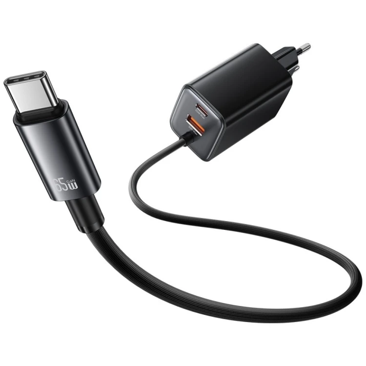 USAMS Ładowarka sieciowa JC Series CC266 65W GaN Fast Charger wbudowanykabel USB-C czarny