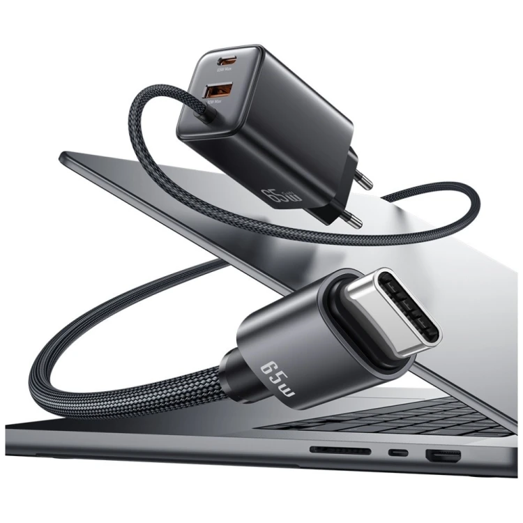 USAMS Ładowarka sieciowa JC Series CC266 65W GaN Fast Charger wbudowanykabel USB-C biała